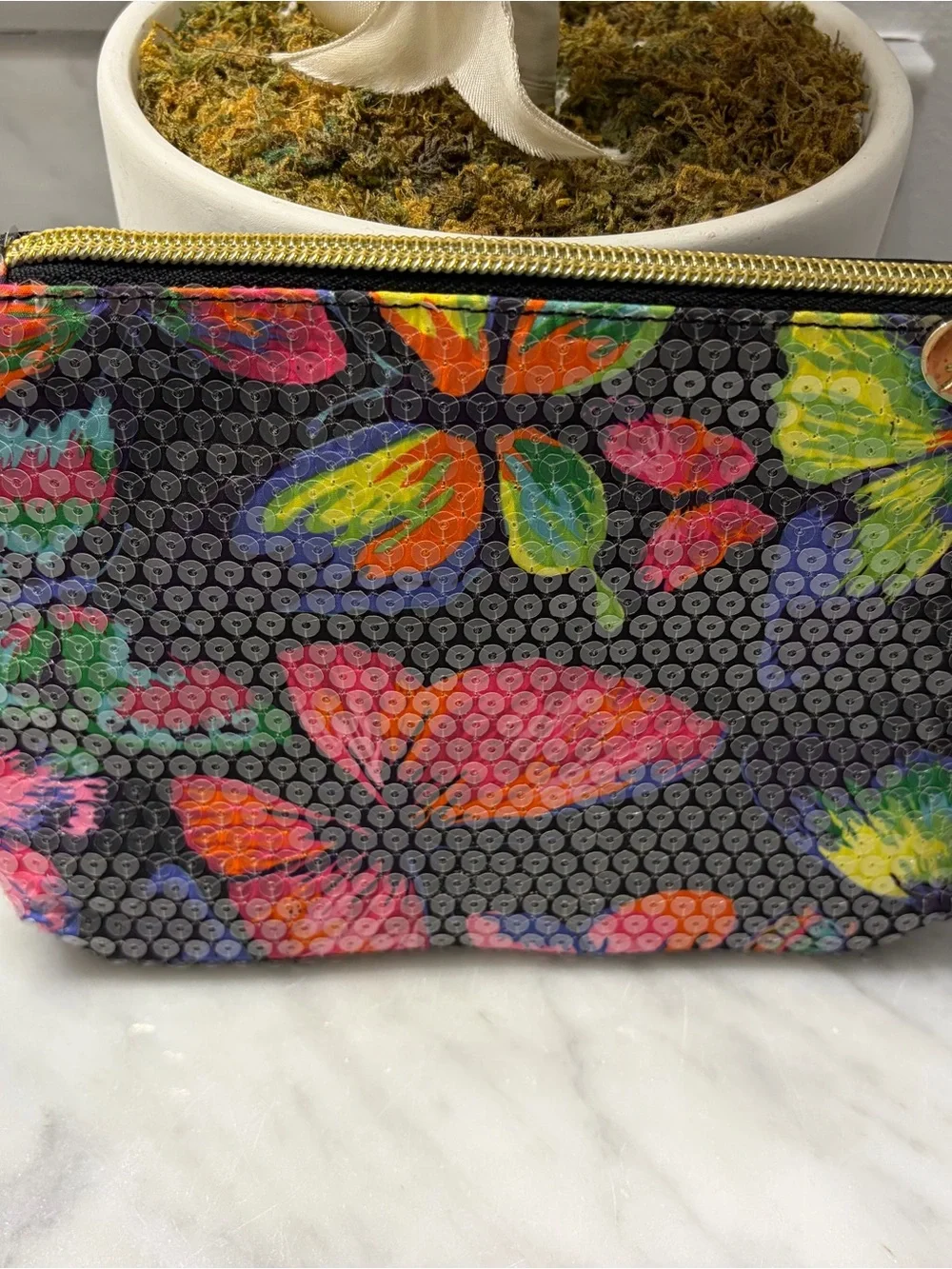 Betsey Johnson Black Multi Floral Sequin Wristlet
